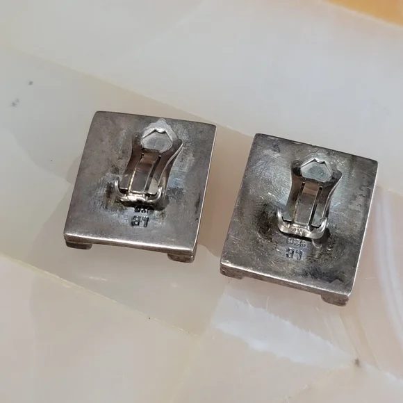 Sterling Silver Vintage LB Baltic Amber .925 Clip On Earrings - Picture 6 of 10